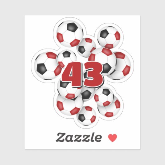 赤と黒のサッカーボール ステッカー＋背番号 シール (シート)