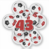 赤と黒のサッカーボール ステッカー＋背番号 シール (正面)