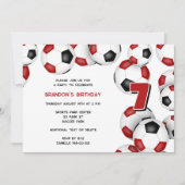 赤と黒のサッカーボール 子供の誕生日パーティー 招待状 (正面)