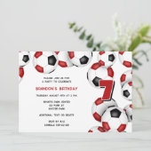 赤と黒のサッカーボール 子供の誕生日パーティー 招待状 (スタンド正面)