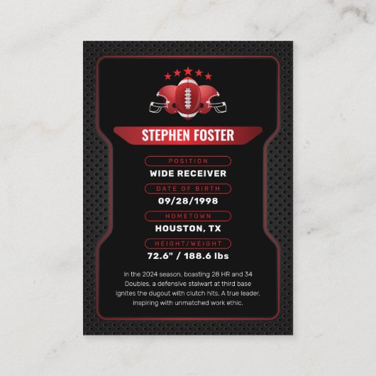 赤と黒のサッカー トレーディング カード プレーヤー 写真 (裏面)