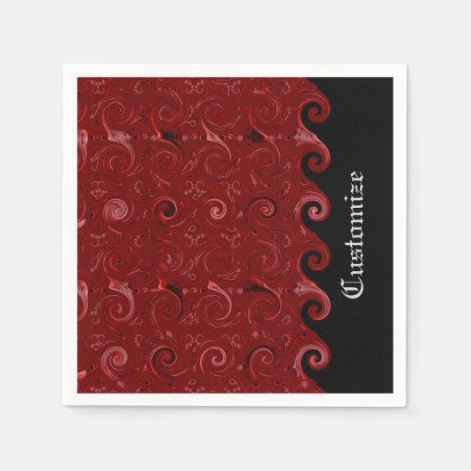 赤と黒のサテンカールナプキン スタンダードカクテルナプキン (正面)