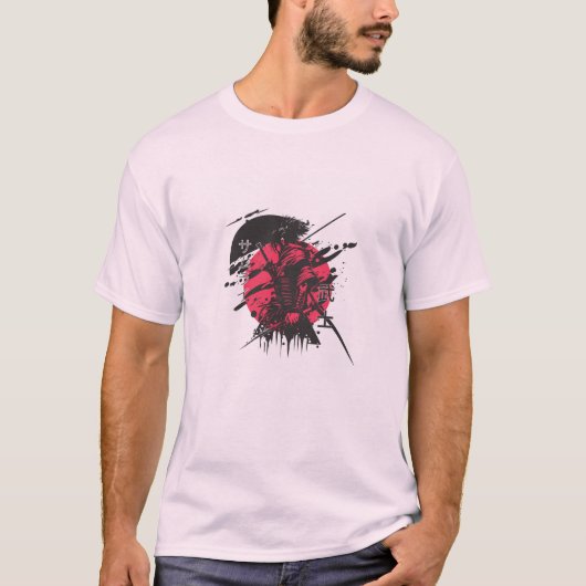 赤と黒のサムライ メンズTシャツ Tシャツ (正面)
