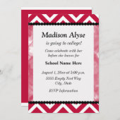 赤と黒のシェブロンの大学進学パーティー招待状 招待状 (正面/裏面)