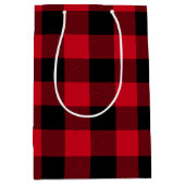 赤と黒のシェブロン水牛のプレイド ミディアムペーパーバッグ (正面)