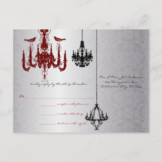 赤と黒のシャンデリア – RSVPカード インビテーションポストカード (裏面)
