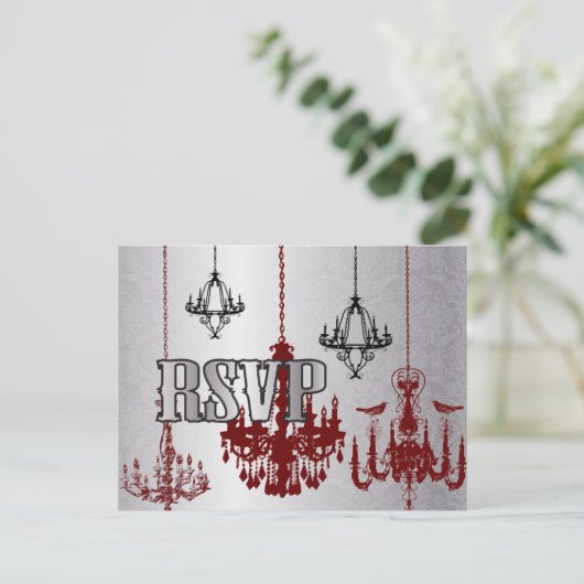 赤と黒のシャンデリア – RSVPカード インビテーションポストカード (スタンド正面)