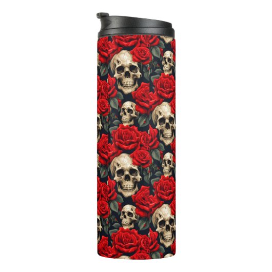 赤と黒のスカルを持つバラ タンブラー (回転右)