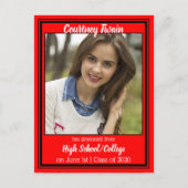 赤と黒のスクールカラー写真卒業 案内ポストカード (正面)