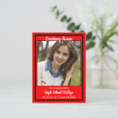 赤と黒のスクールカラー写真卒業 案内ポストカード (スタンド正面)