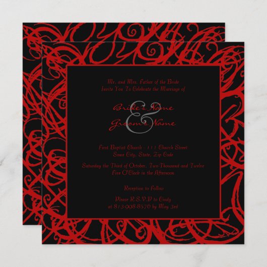 赤と黒のスケッチフレーム結婚式招待状 招待状 (正面/裏面)