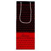 赤と黒のスタイリッシュハートパターン、名前をカスタムする ワインギフトバッグ (正面)