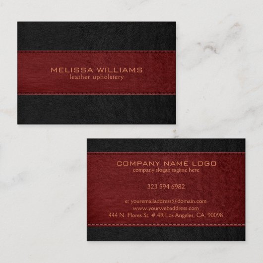 赤と黒のステッチされたヴィンテージレザーテクスチャ 名刺 (正面/裏面)