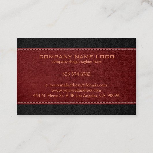 赤と黒のステッチされたヴィンテージレザーテクスチャ 名刺 (裏面)