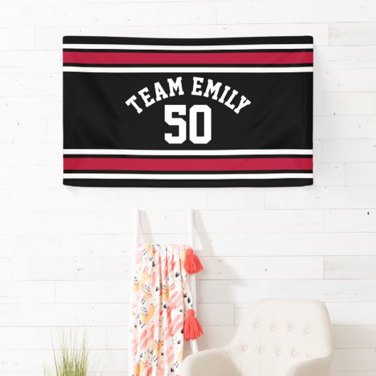 赤と黒のスポーツジャージー名前をカスタムする番号 横断幕 (インサイチュ)