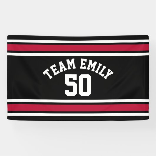 赤と黒のスポーツジャージー名前をカスタムする番号 横断幕 (横)