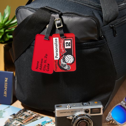 赤と黒のスポーティバレーボール🏐 ラゲッジタグ (正面&裏面)