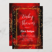 赤と黒のスモキー金ゴールド幾何学的ベビーシャワー 招待状 (正面/裏面)