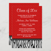 赤と黒のゼブラ柄 ポルカドット 卒業発表 招待状 (正面/裏面)