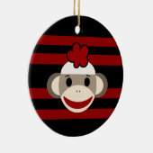 赤と黒のソストライプのックス猿少女花帽 セラミックオーナメント (右)