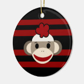 赤と黒のソストライプのックス猿少女花帽 セラミックオーナメント (左)