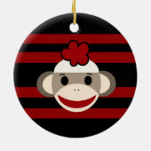 赤と黒のソストライプのックス猿少女花帽 セラミックオーナメント (裏面)