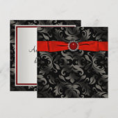 赤と黒のタイ ブラック ダマスク パーティー インビテーション (正面/裏面)