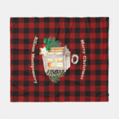 赤と黒のタータンチェッククリスマスランタン フリースブランケット (正面(横))