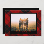 赤と黒のタータン カスタムネーム 写真メッセージ シーズンカード (正面/裏面)