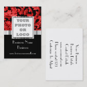赤と黒のダマスクの写真のロゴ 名刺 (正面/裏面)