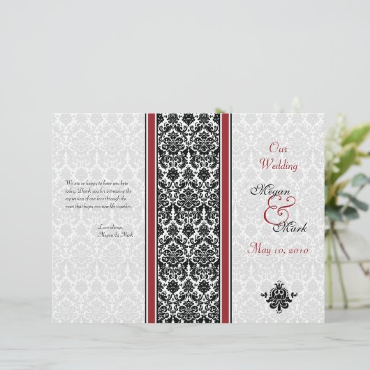 赤と黒のダマスクの結婚式プログラム (スタンド正面)