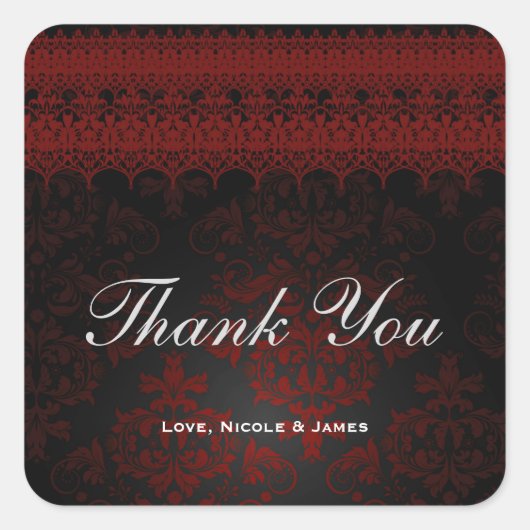 赤と黒のダマスクゴシックダークロマンティックレース スクエアシール (正面)