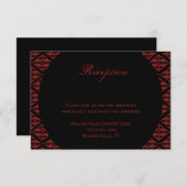 赤と黒のダマスクゴシック式ウェディングレセプション 招待状 (正面/裏面)