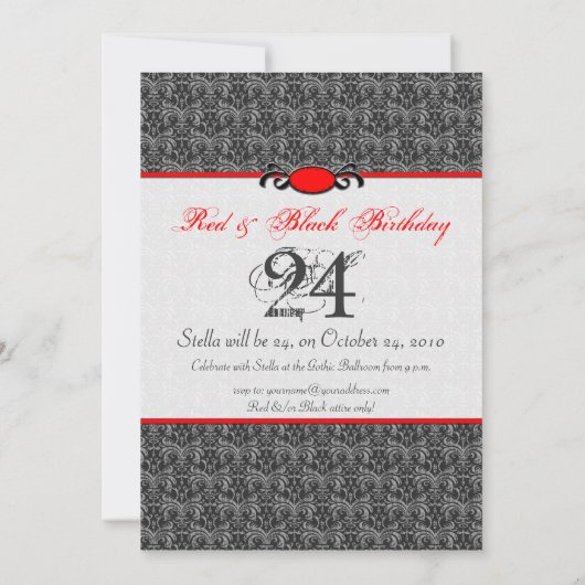 赤と黒のダマスクゴシック誕生パーティー 招待状 (裏面)