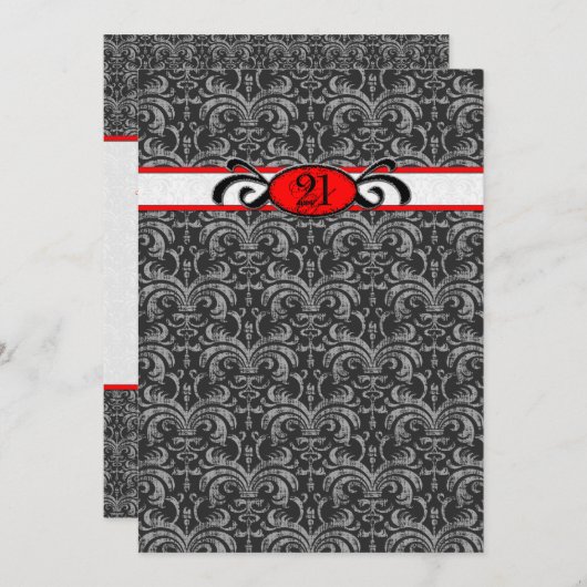 赤と黒のダマスクゴシック誕生パーティー 招待状 (正面/裏面)