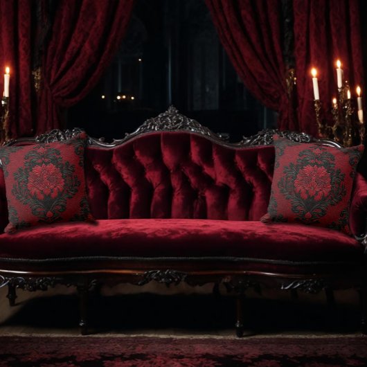 赤と黒のダマスク柄 クッション