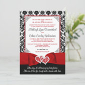 赤と黒のダマスク模様のラブハーツウェディング 招待状 (スタンド正面)