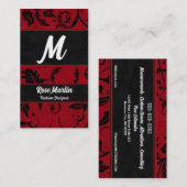 赤と黒のダマスク渦巻形のモノグラム 名刺 (正面/裏面)
