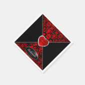 赤と黒のダマスク |カスタマイズ スタンダードカクテルナプキン (角)