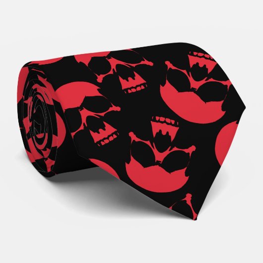 赤と黒のダークエステティックスカルパターン ネクタイ (ロール)