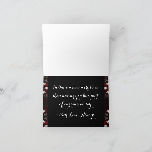 赤と黒のダークナイト ゴシックウェディング ロマンス サンキューカード (内部)