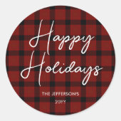 赤と黒のチェック柄のホリデーシーズン |  ラウンドシール (正面)