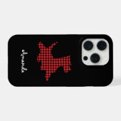 赤と黒のチェック柄スコティッシュテリア携帯カバー iPhoneケース (裏面横)