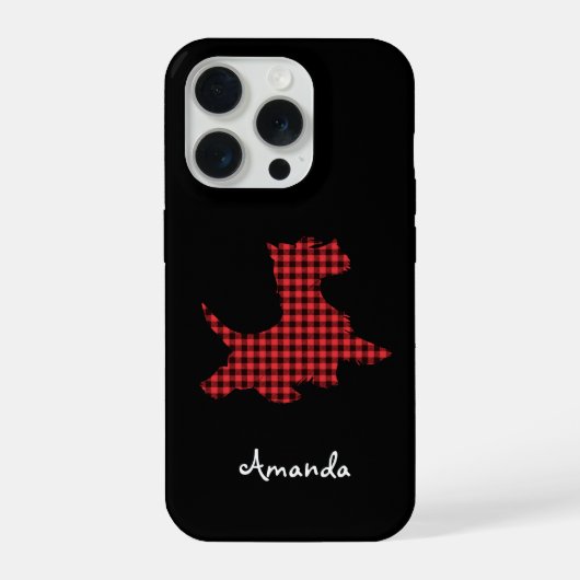 赤と黒のチェック柄スコティッシュテリア携帯カバー iPhoneケース (裏面)