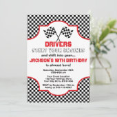 赤と黒のチェック柄 レース バースデー 招待状 (スタンド正面)