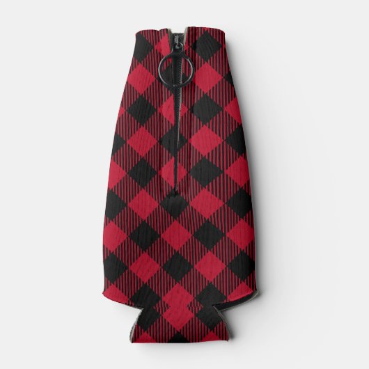 赤と黒のチェック水牛の格子柄 ボトルクーラー (裏面)