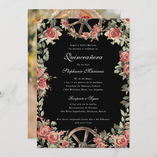 赤と黒のチャロロマンティックキンセアニラ 招待状 (正面/裏面)