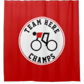 赤と黒のチャンプ付きの自転車の自転車乗り シャワーカーテン (正面)