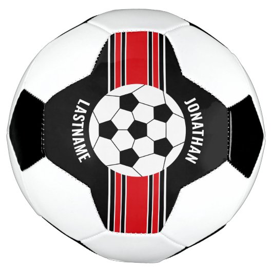 赤と黒のチームカラー名前をカスタムする サッカーボール (回転)