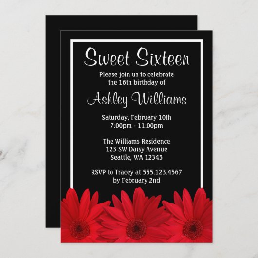 赤と黒のデイジースイート16招待状 招待状 (正面/裏面)